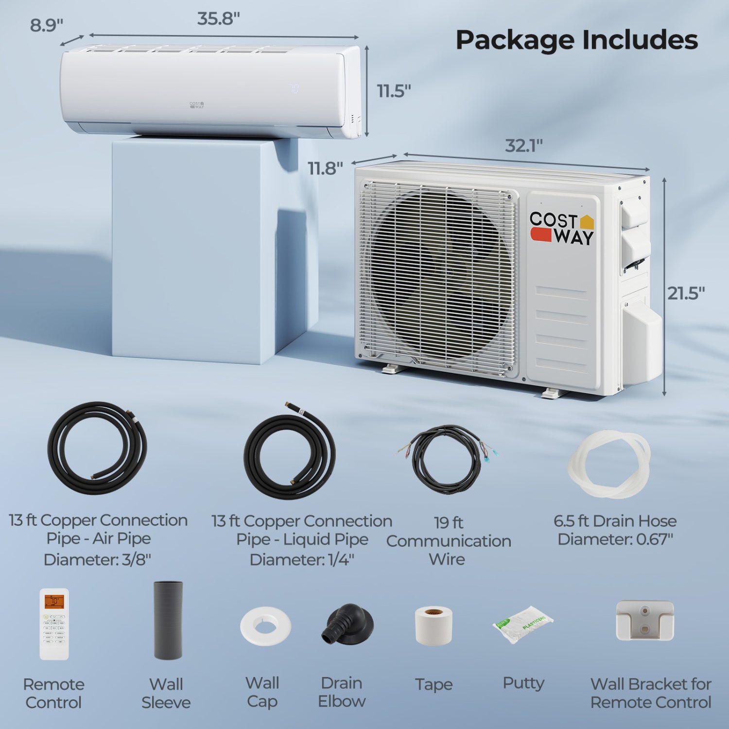 EchoCool Series''‹''‹ 17000 BTU 208/230V Mini Split Air Conditioner and Heater Pump System