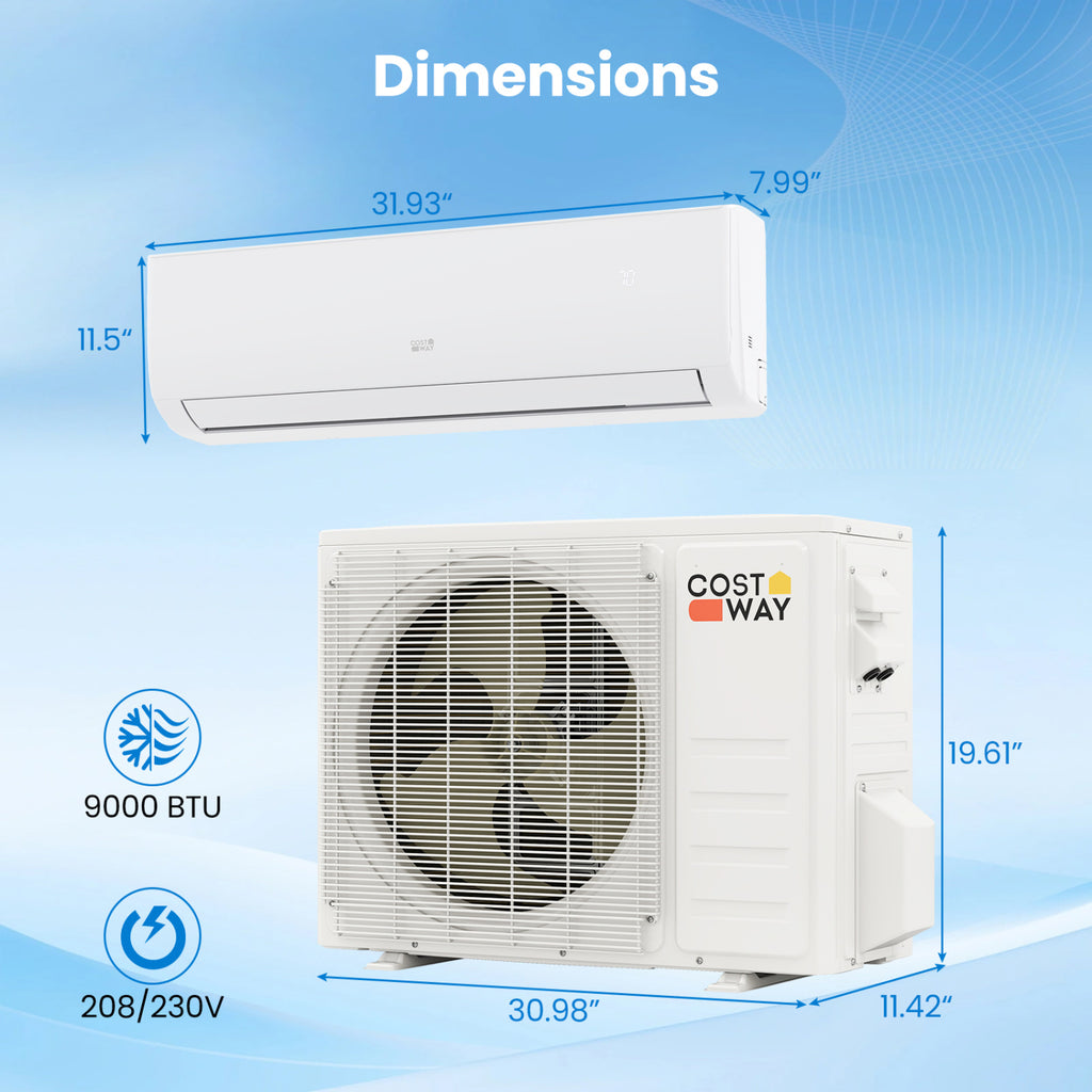 EcoGuard Series 9000 BTU 20 SEER2 208-230V Mini Split Air Conditioner and Heater