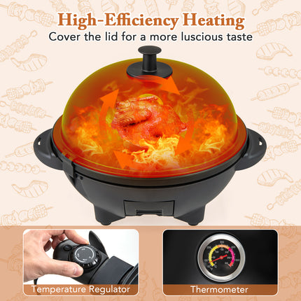 Electric BBQ Grill 1200W Indoor Outdoor Grill with 2-Zone Non-Stick Grilling Plate-Black
