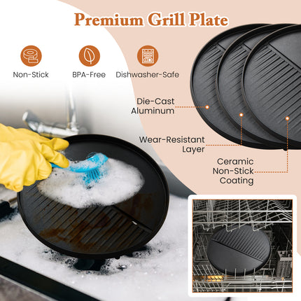 Electric BBQ Grill 1200W Indoor Outdoor Grill with 2-Zone Non-Stick Grilling Plate-Black