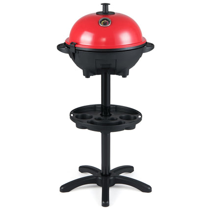 Electric BBQ Grill 1200W Indoor Outdoor Grill with 2-Zone Non-Stick Grilling Plate-Red