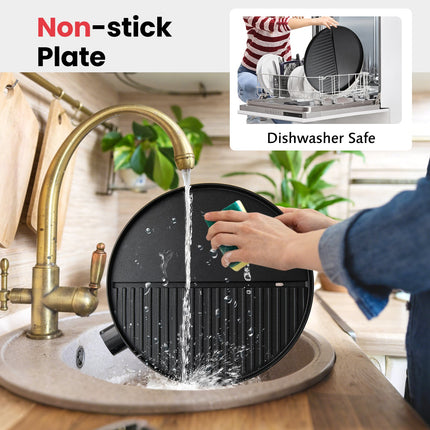 Electric BBQ Grill 1200W Indoor Outdoor Grill with 2-Zone Non-Stick Grilling Plate-Red