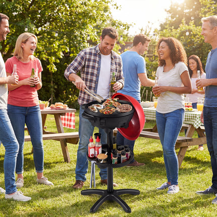 Electric BBQ Grill 1200W Indoor Outdoor Grill with 2-Zone Non-Stick Grilling Plate-Red