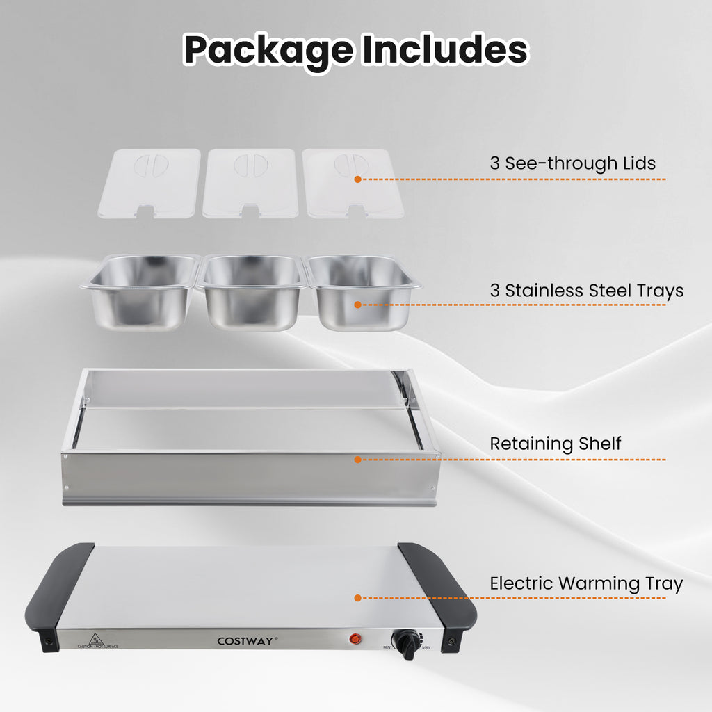 Electric Buffet Server Food Warmer with 3 Removable Trays