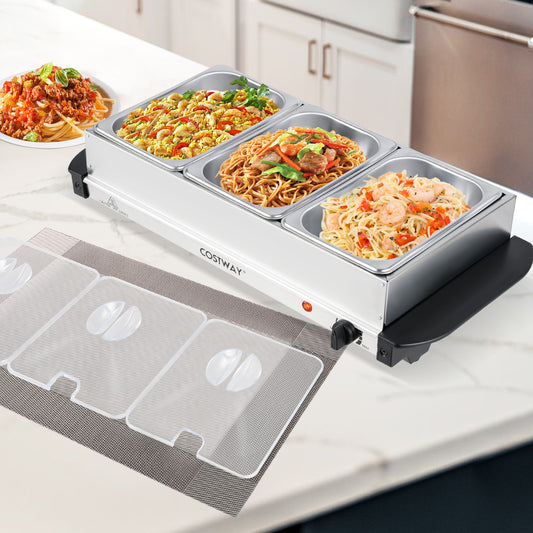 Chauffe-Plats Électrique avec 3 Bacs Amovibles