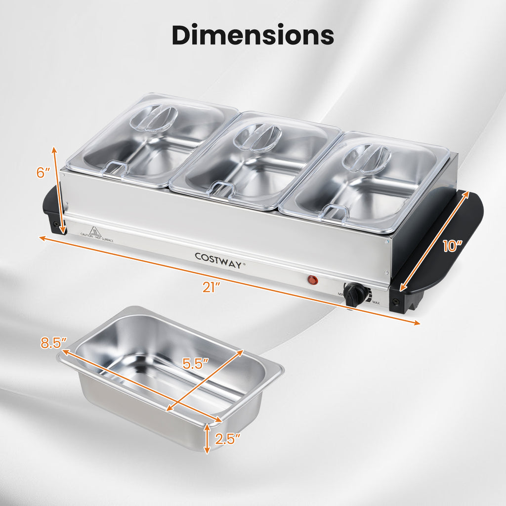 Electric Buffet Server Food Warmer with 3 Removable Trays