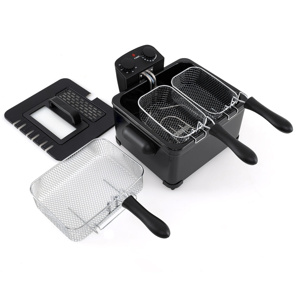 Electric Deep Fryer 5.3QT/21-Cup Stainless Steel 1700W with Triple Basket-Black
