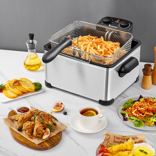 Friteuse Électrique en Acier Inoxydable 5.3QT/5L 1700W avec Triple Panier - Argent