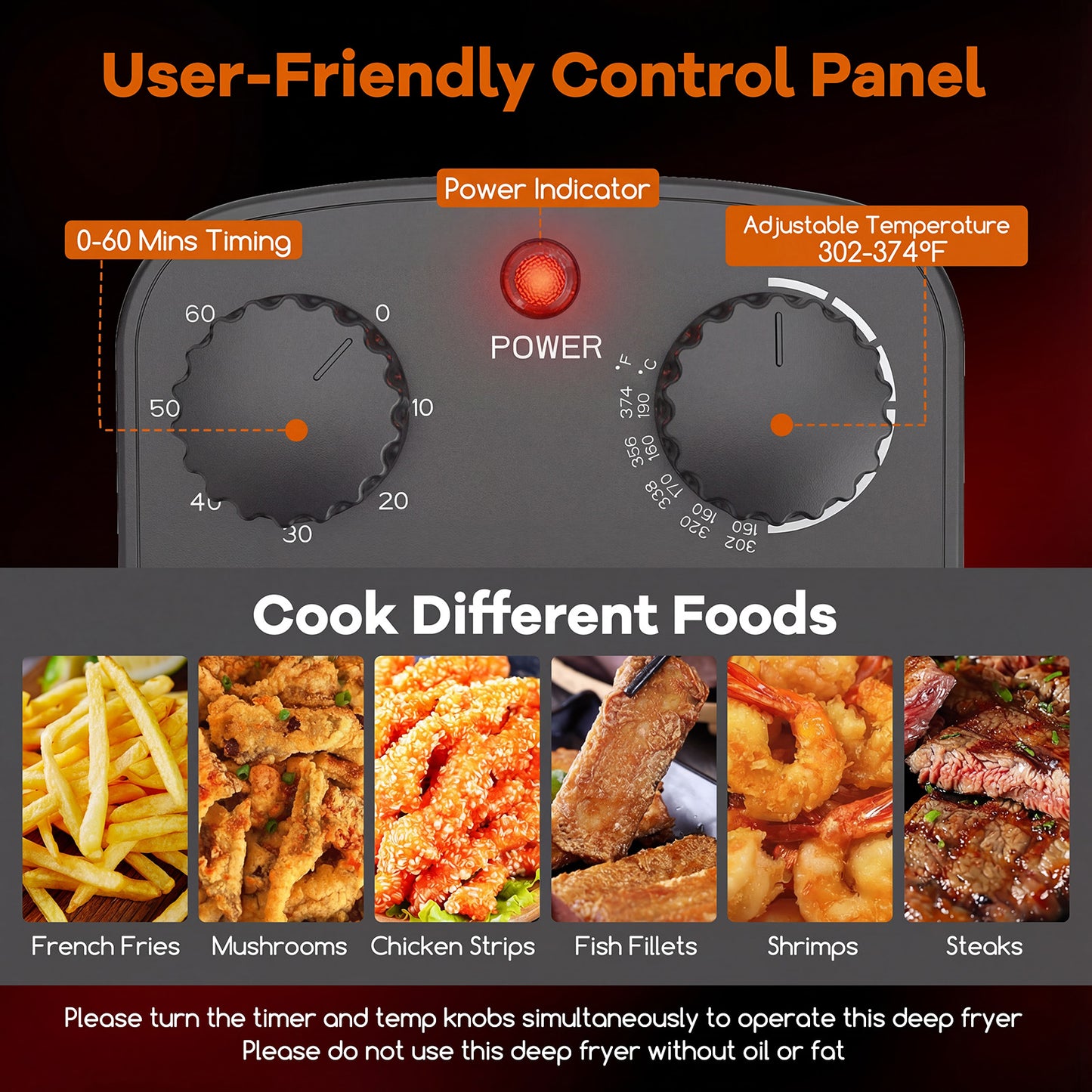 Electric Deep Fryer 5.3QT/21-Cup Stainless Steel 1700W with Triple Basket-Black