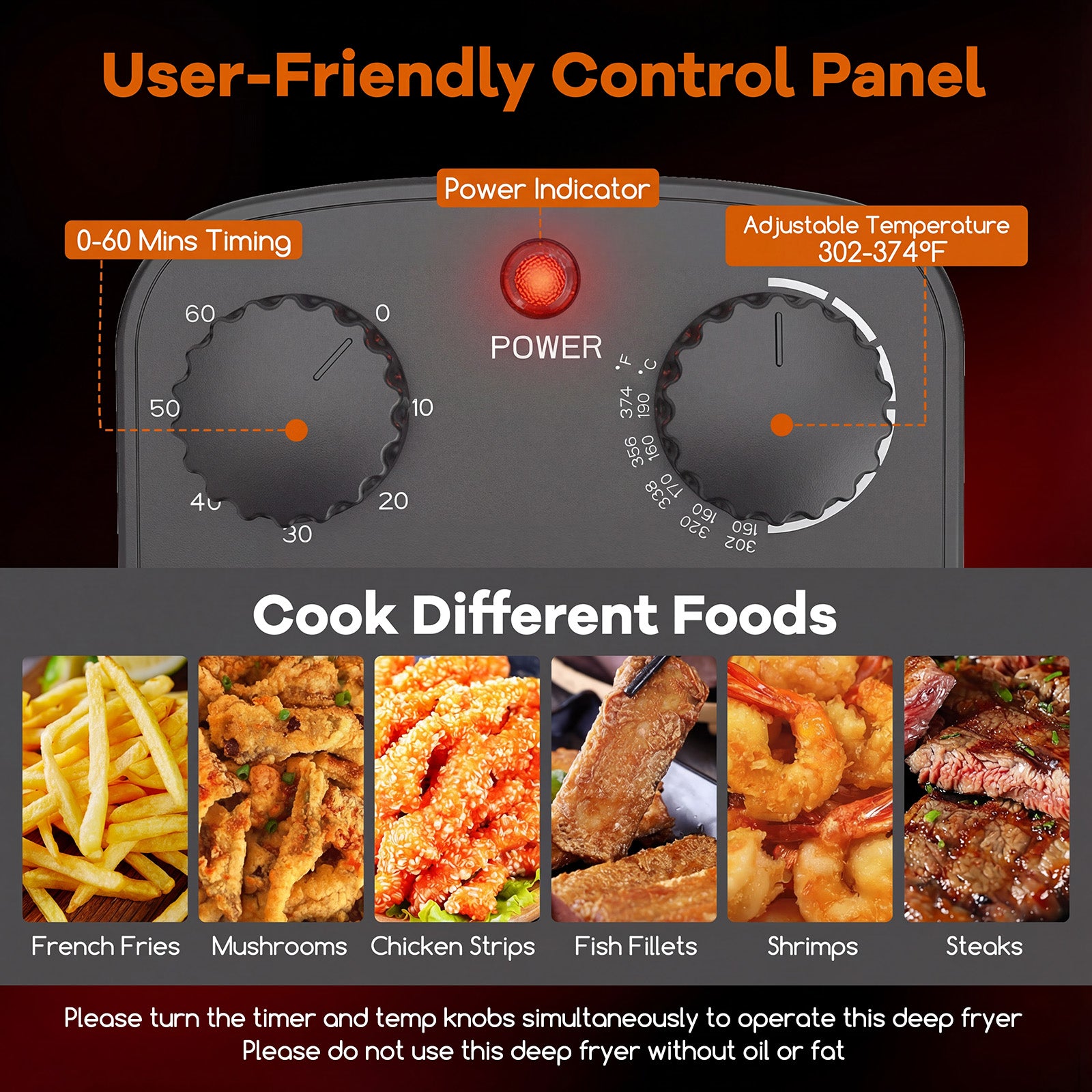 Electric Deep Fryer 5.3QT/21-Cup Stainless Steel 1700W with Triple Basket-Black