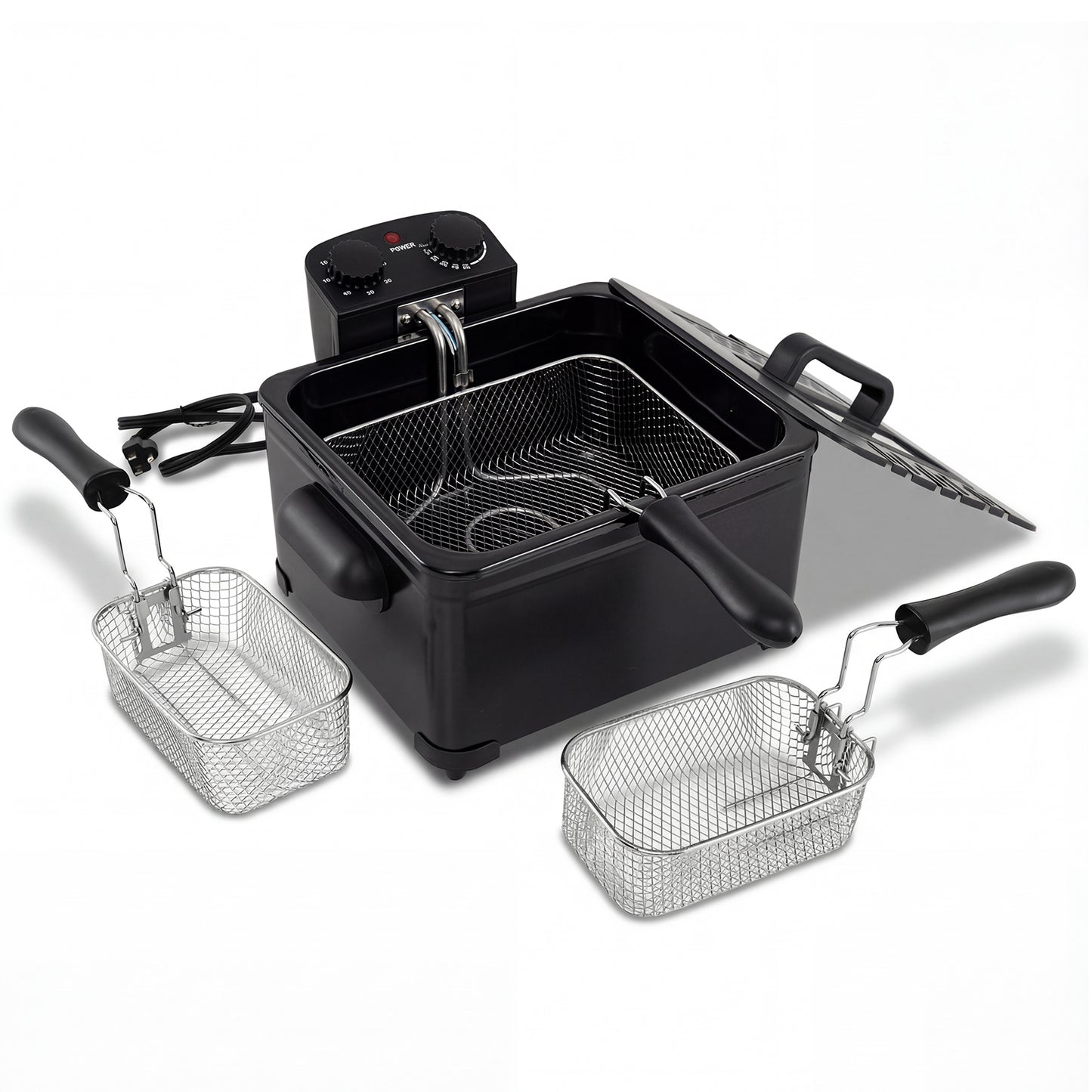 Electric Deep Fryer 5.3QT/21-Cup Stainless Steel 1700W with Triple Basket-Black