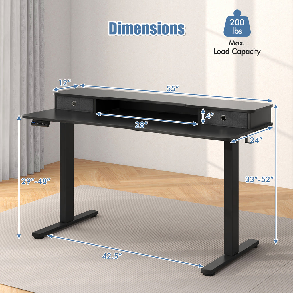 Electric Height Adjustable Standing Desk and Drafting Chair Set with Storage Drawers