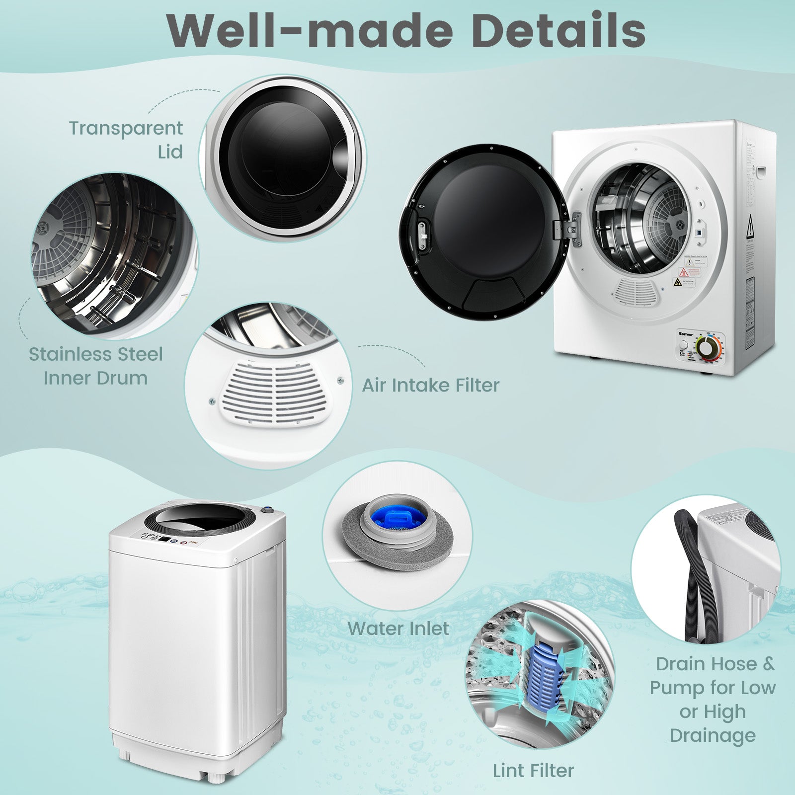 Electric Laundry Dryer and Full-Automatic Washing Machine Combo