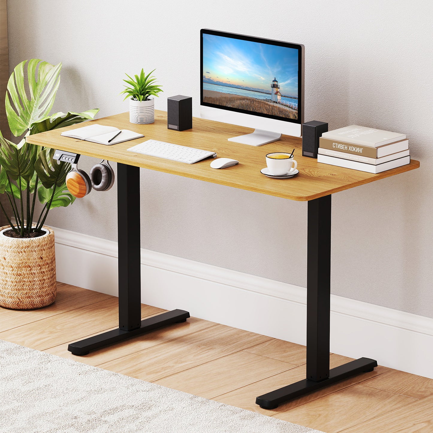 Electric Standing Desk Frame Height Adjustable Computer Desk Base with LED Display-Black