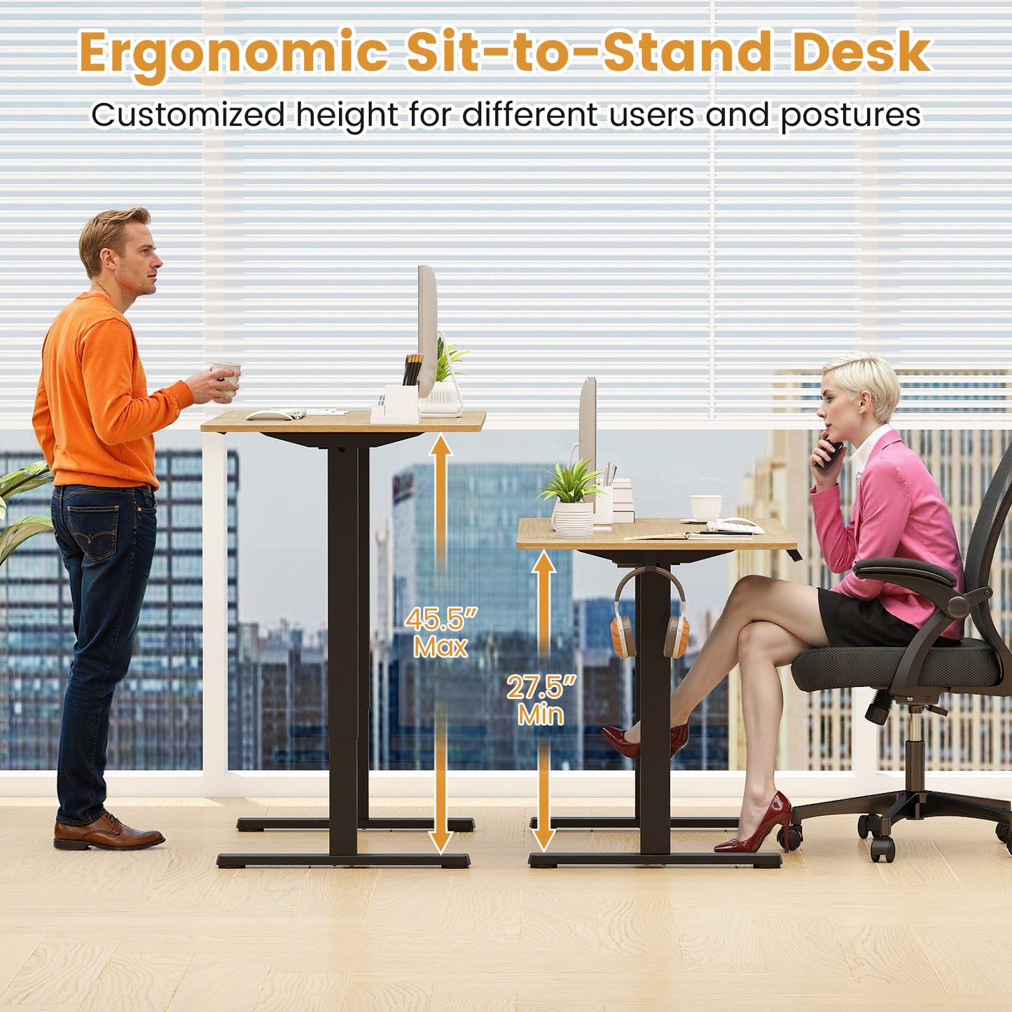 Electric Standing Desk Frame Height Adjustable Computer Desk Base with LED Display-Black