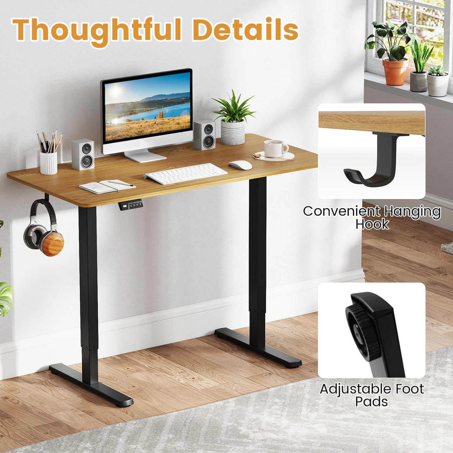 Electric Standing Desk Frame Height Adjustable Computer Desk Base with LED Display-Black