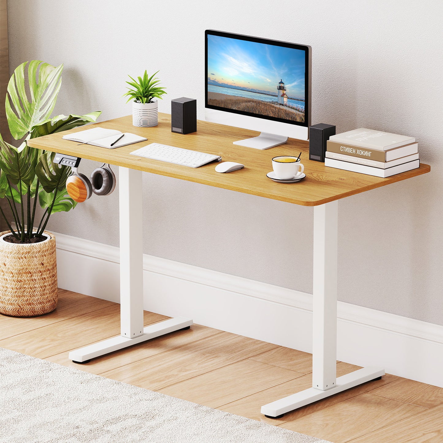 Electric Standing Desk Frame Height Adjustable Computer Desk Base with LED Display-White