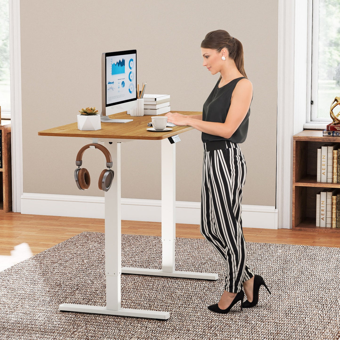 Electric Standing Desk Frame Height Adjustable Computer Desk Base with LED Display-White