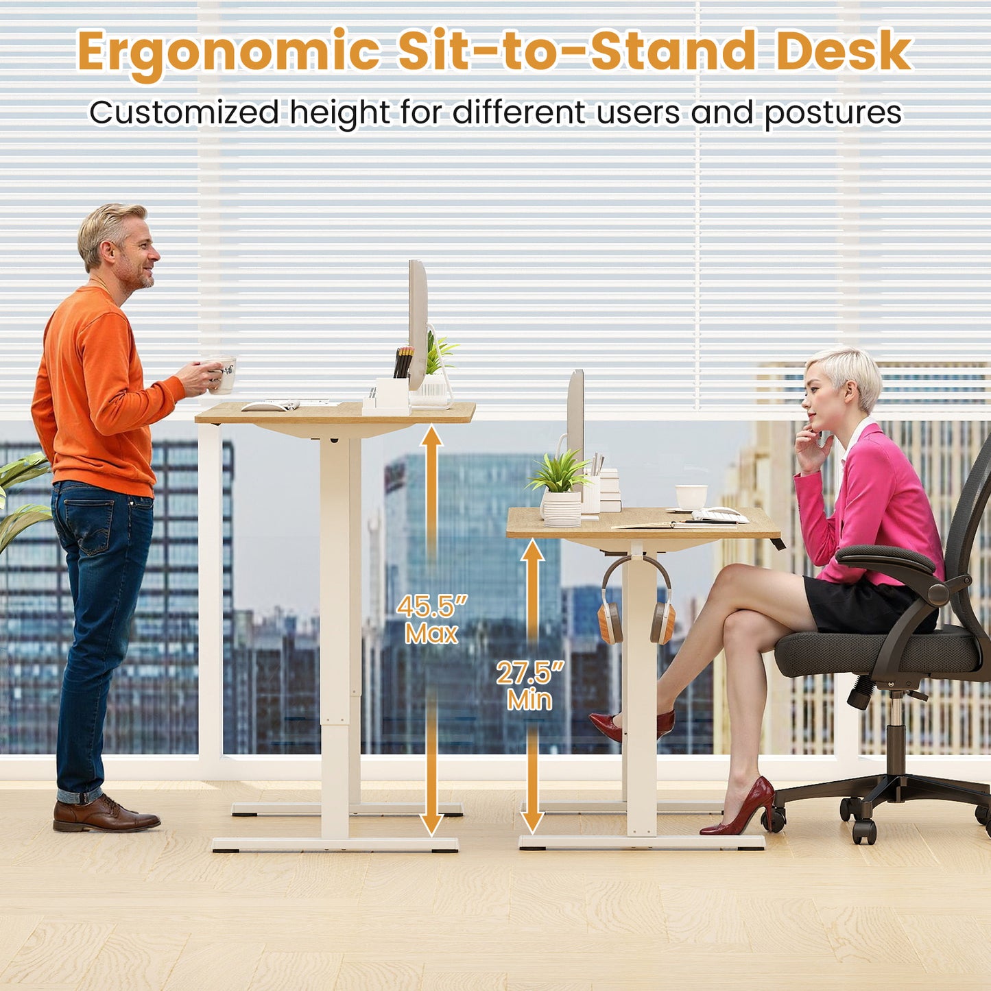 Electric Standing Desk Frame Height Adjustable Computer Desk Base with LED Display-White