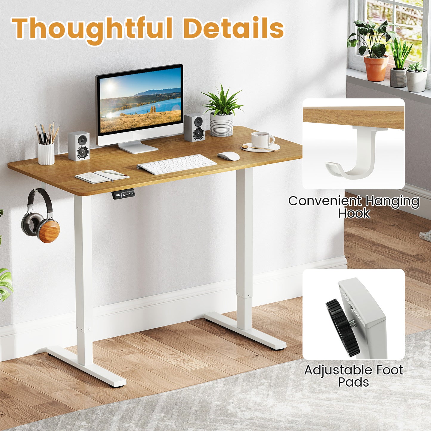 Electric Standing Desk Frame Height Adjustable Computer Desk Base with LED Display-White