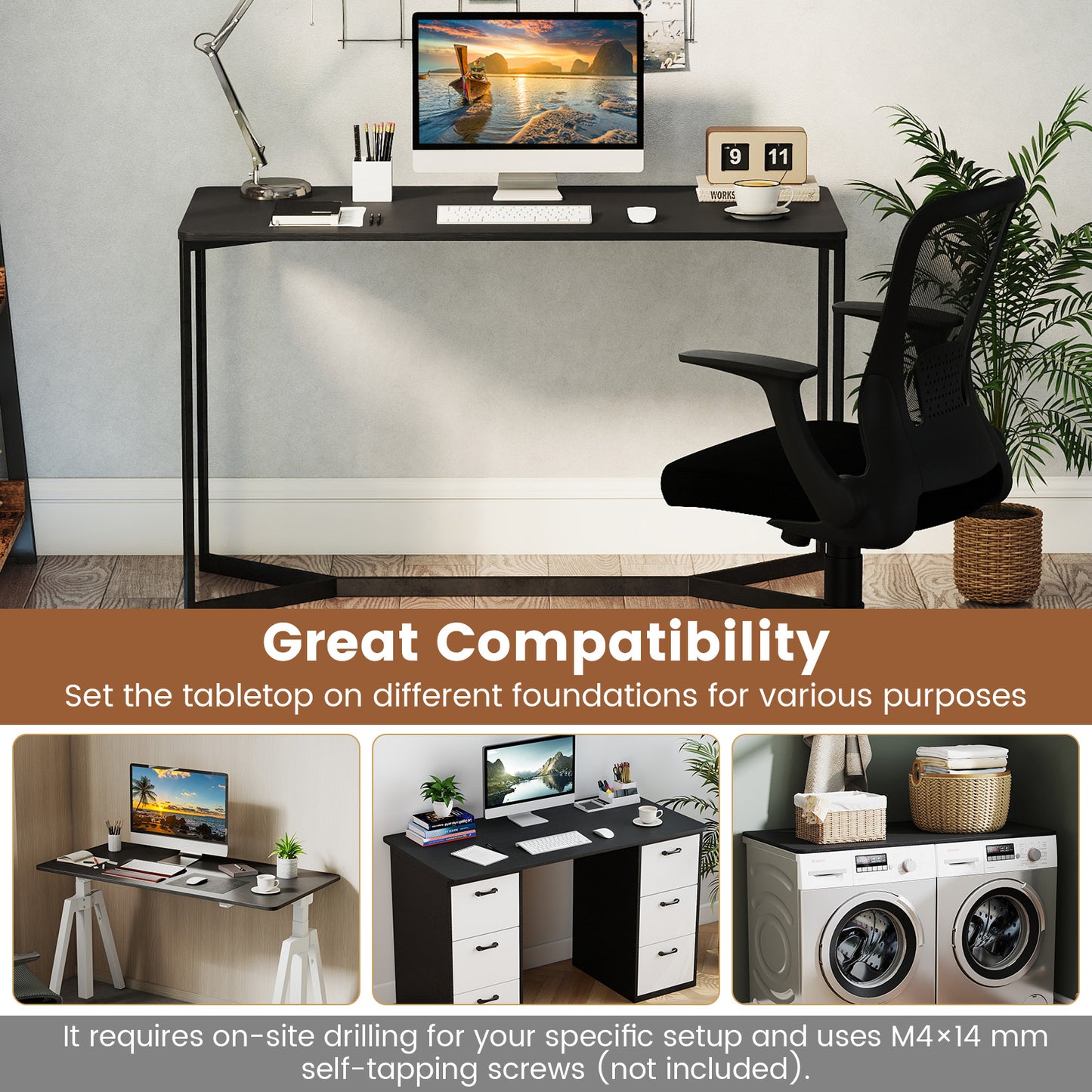 Electric Standing Desk with LED Display and 2 Memory Height Settings-Black