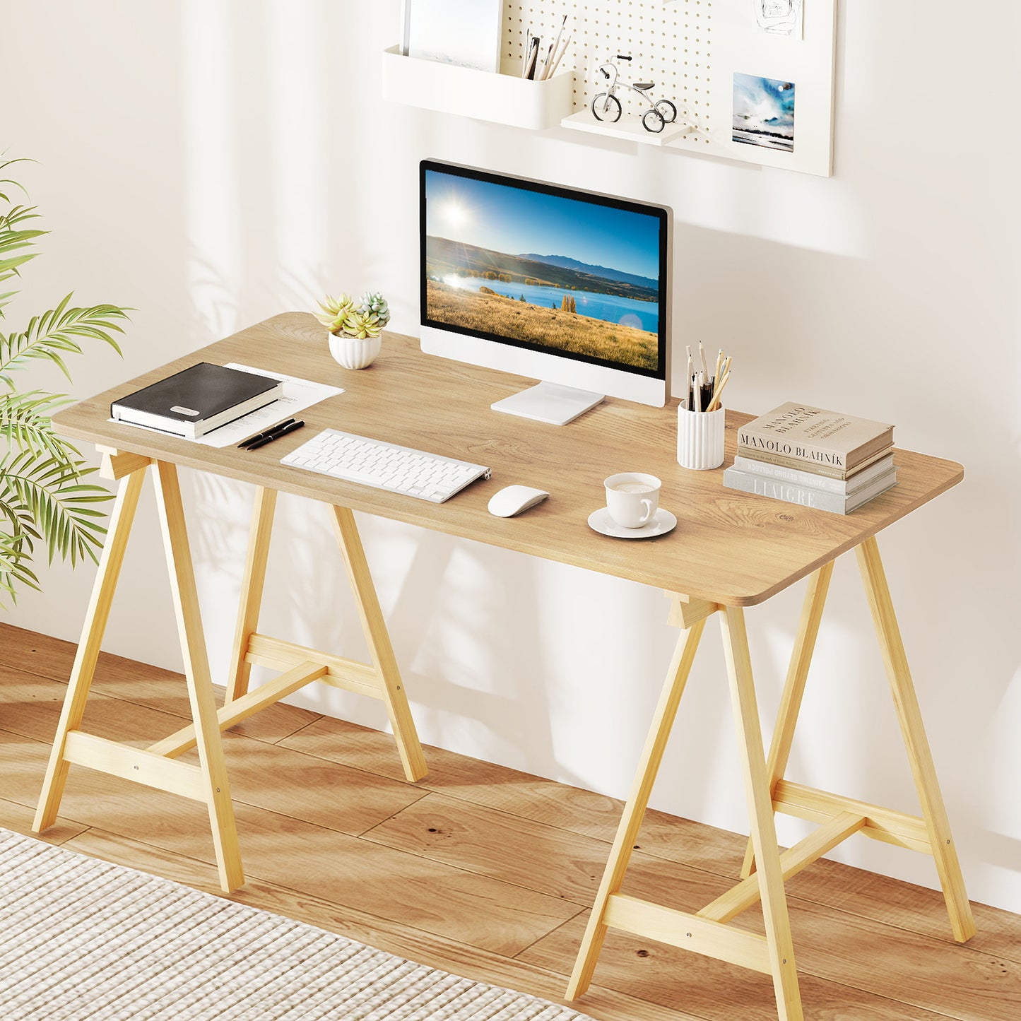 Electric Standing Desk with LED Display and 2 Memory Height Settings-Natural