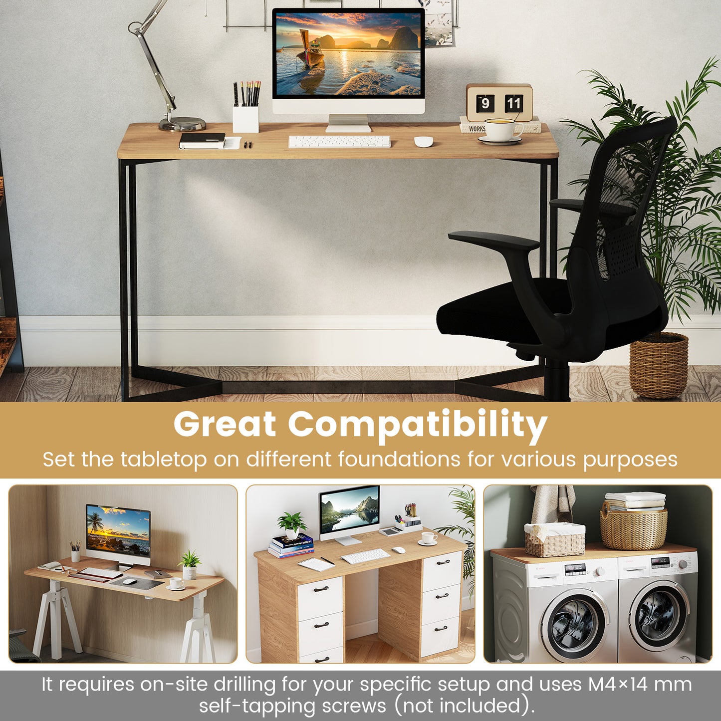 Electric Standing Desk with LED Display and 2 Memory Height Settings-Natural