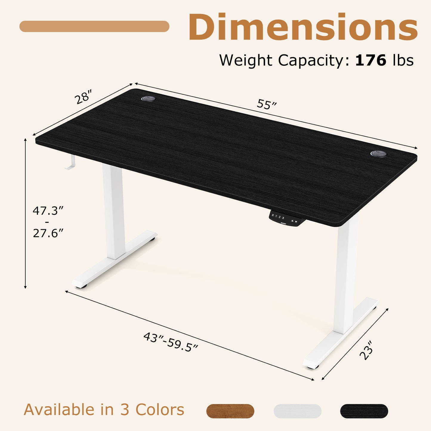 Electric Standing Desk Height Adjustable with 3 Memory Heights Black-L