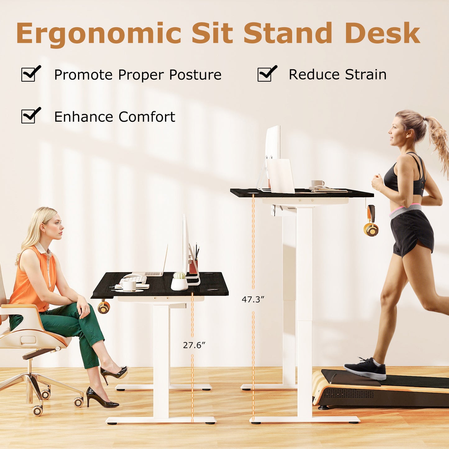 Electric Standing Desk Height Adjustable with 3 Memory Heights Black-L