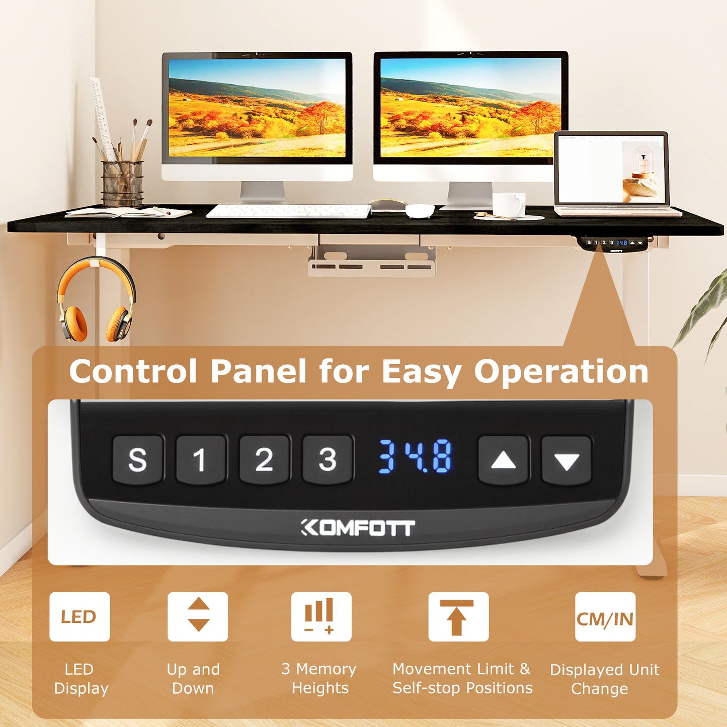 Electric Standing Desk Height Adjustable with 3 Memory Heights Black-L