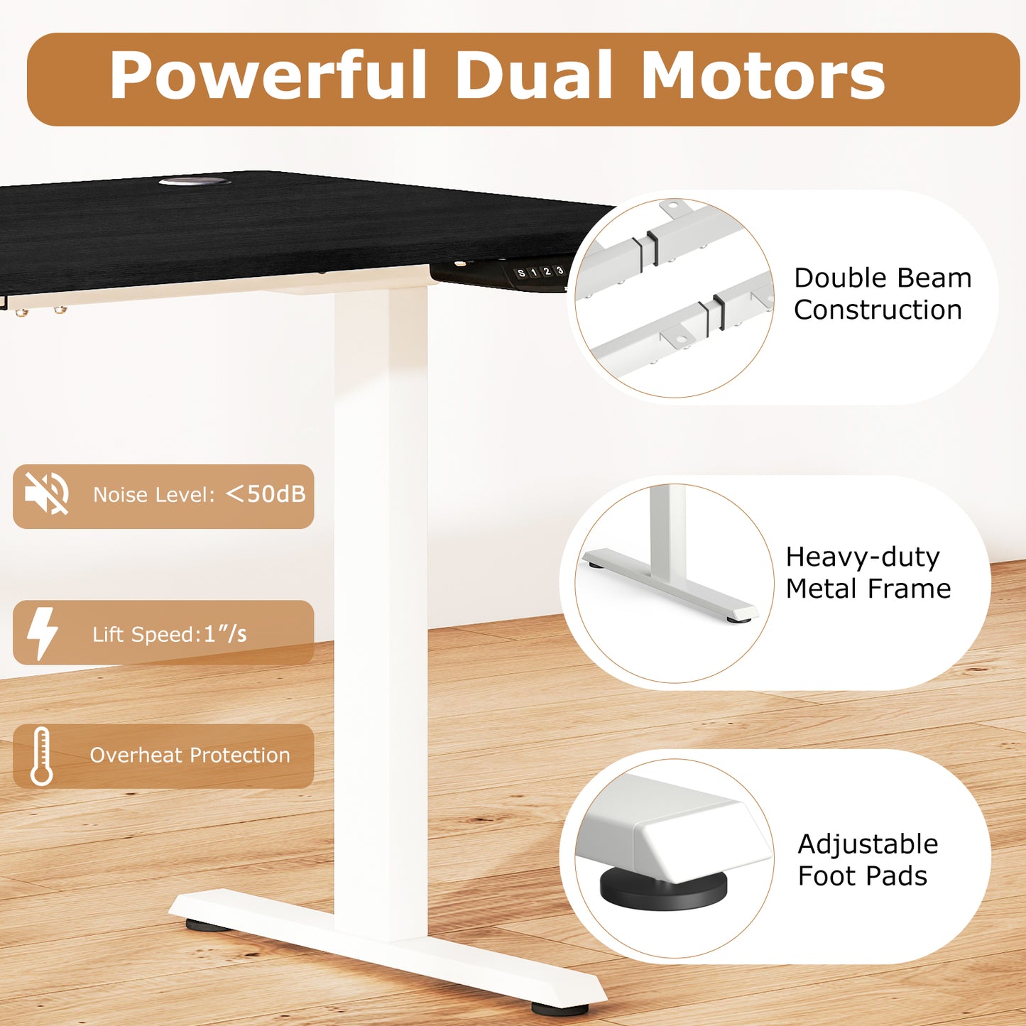 Electric Standing Desk Height Adjustable with 3 Memory Heights Black-L