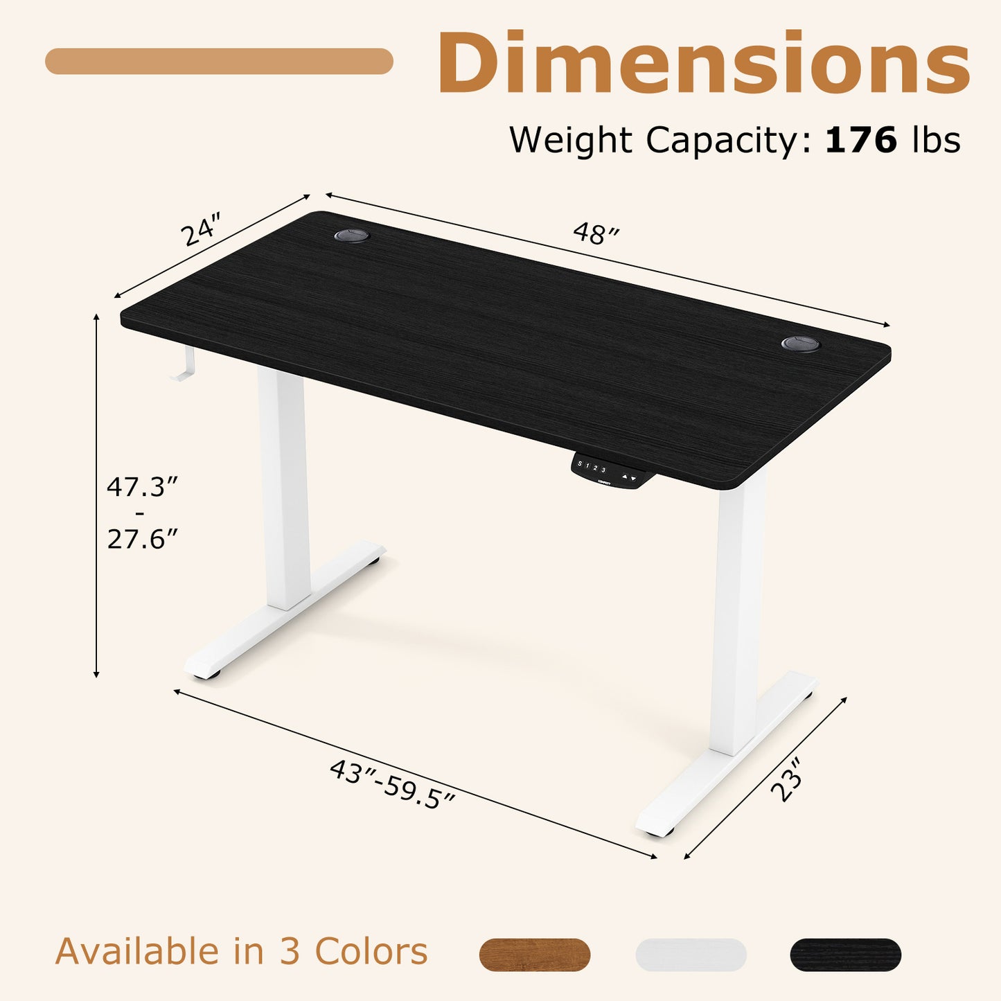 Electric Standing Desk Height Adjustable with 3 Memory Heights Black-S