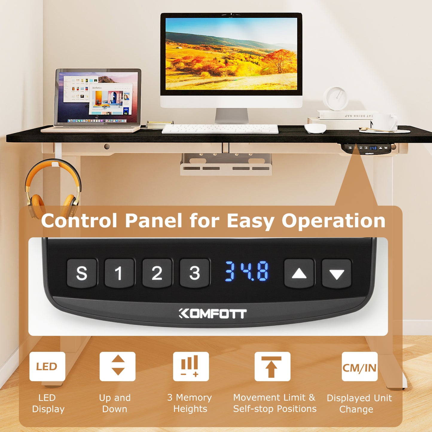 Electric Standing Desk Height Adjustable with 3 Memory Heights Black-S