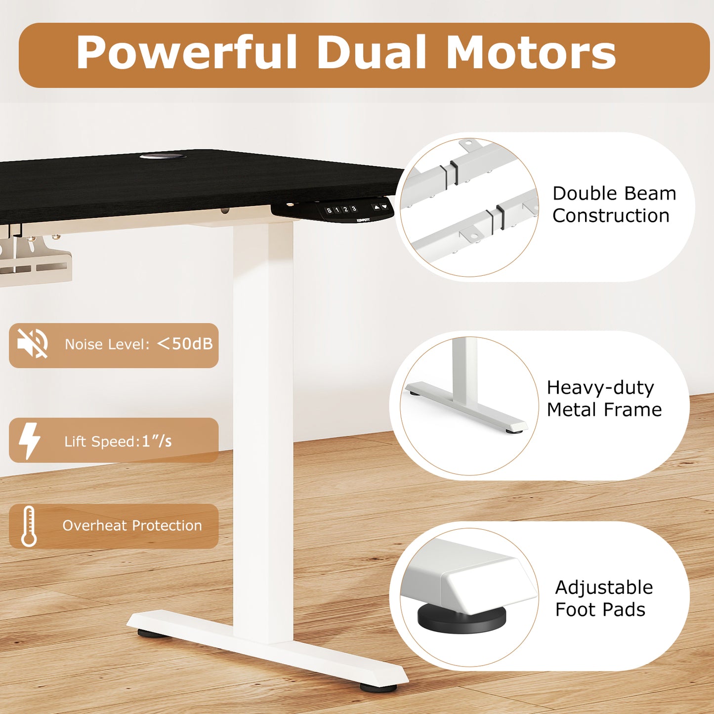 Electric Standing Desk Height Adjustable with 3 Memory Heights Black-S