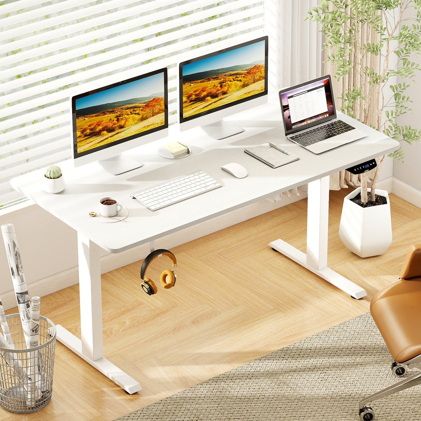 Electric Standing Desk Height Adjustable with 3 Memory Heights White-L