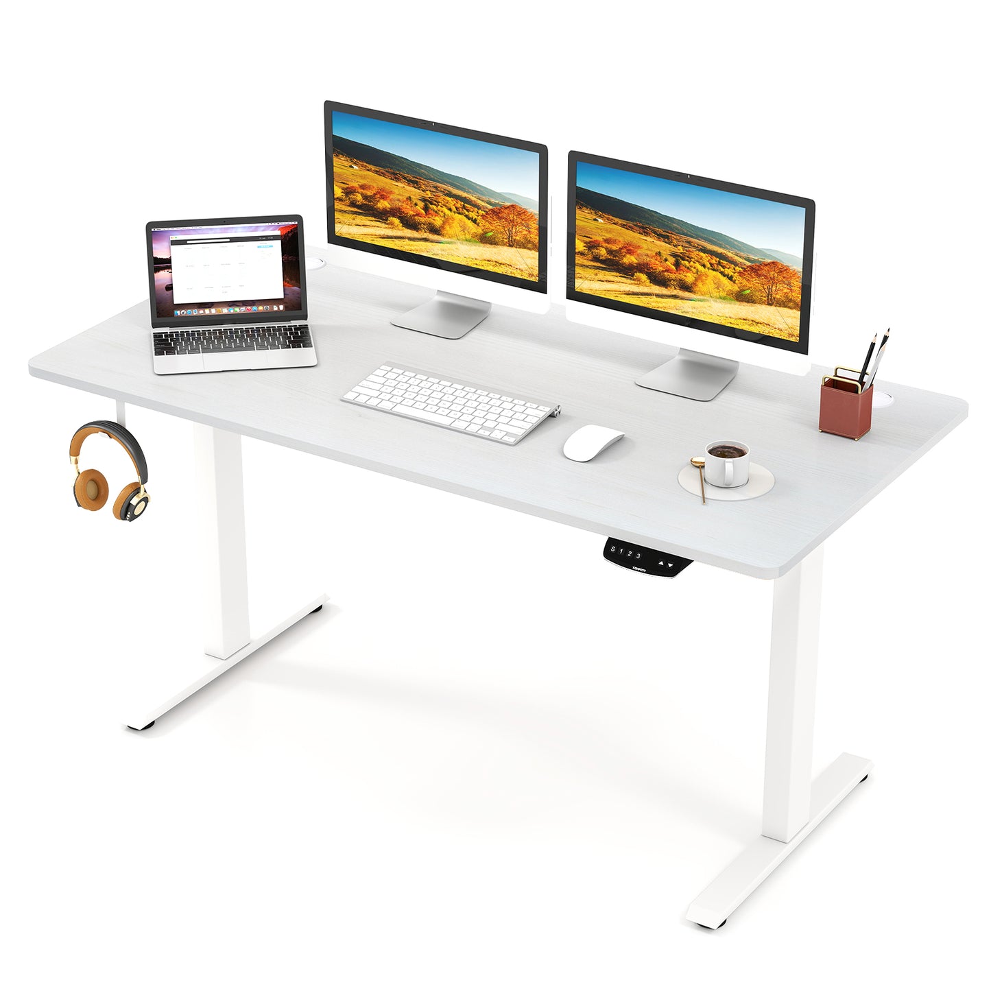 Electric Standing Desk Height Adjustable with 3 Memory Heights White-L