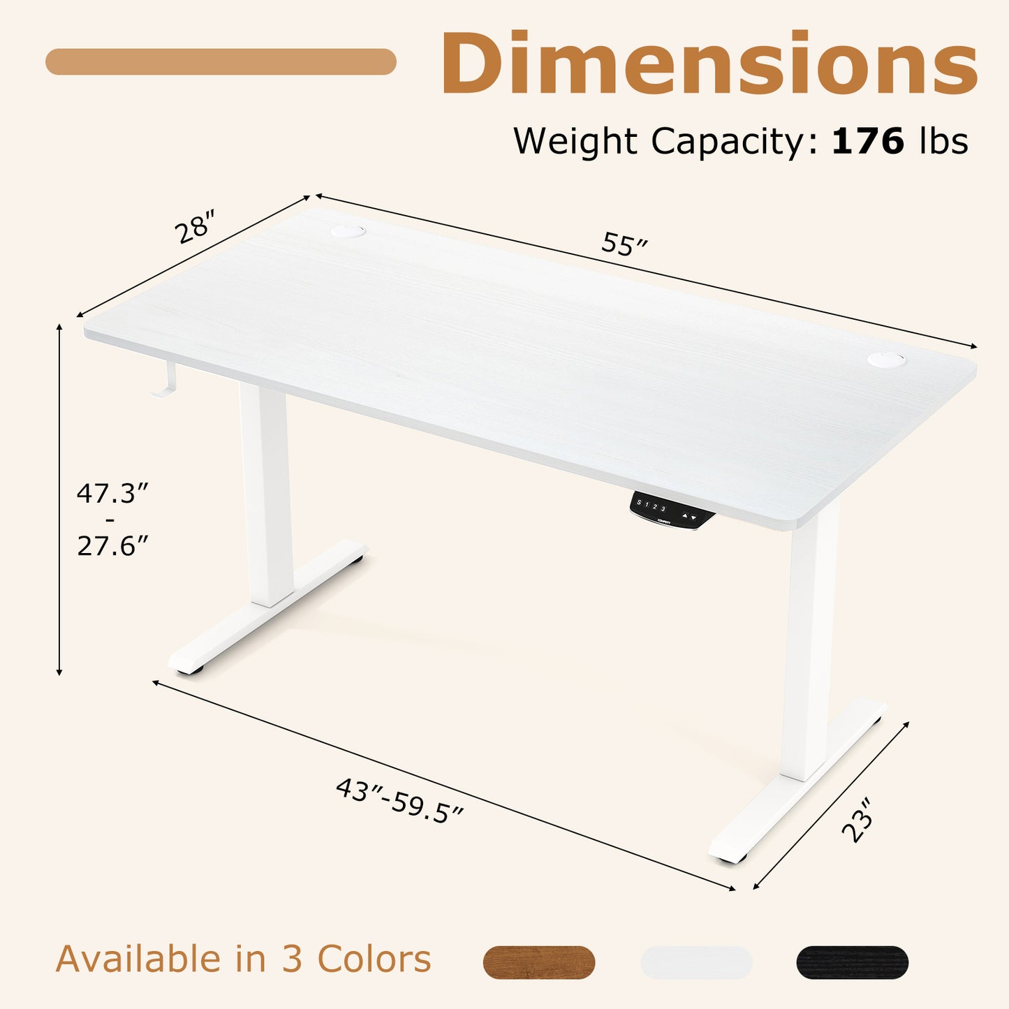 Electric Standing Desk Height Adjustable with 3 Memory Heights White-L