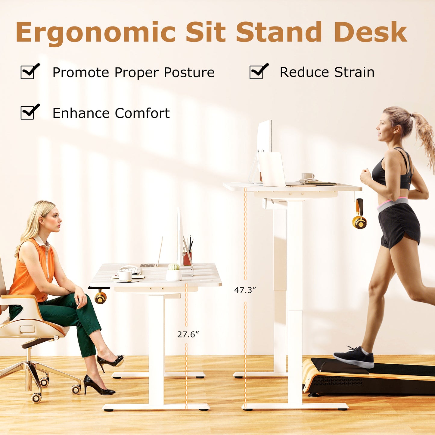Electric Standing Desk Height Adjustable with 3 Memory Heights White-L