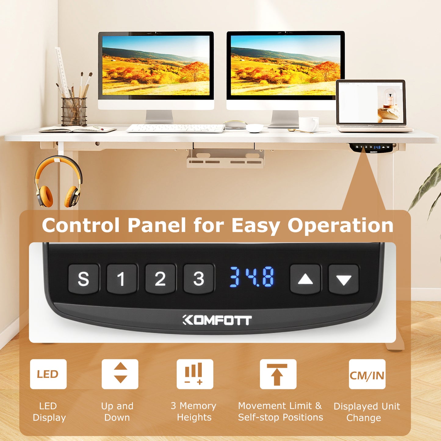 Electric Standing Desk Height Adjustable with 3 Memory Heights White-L