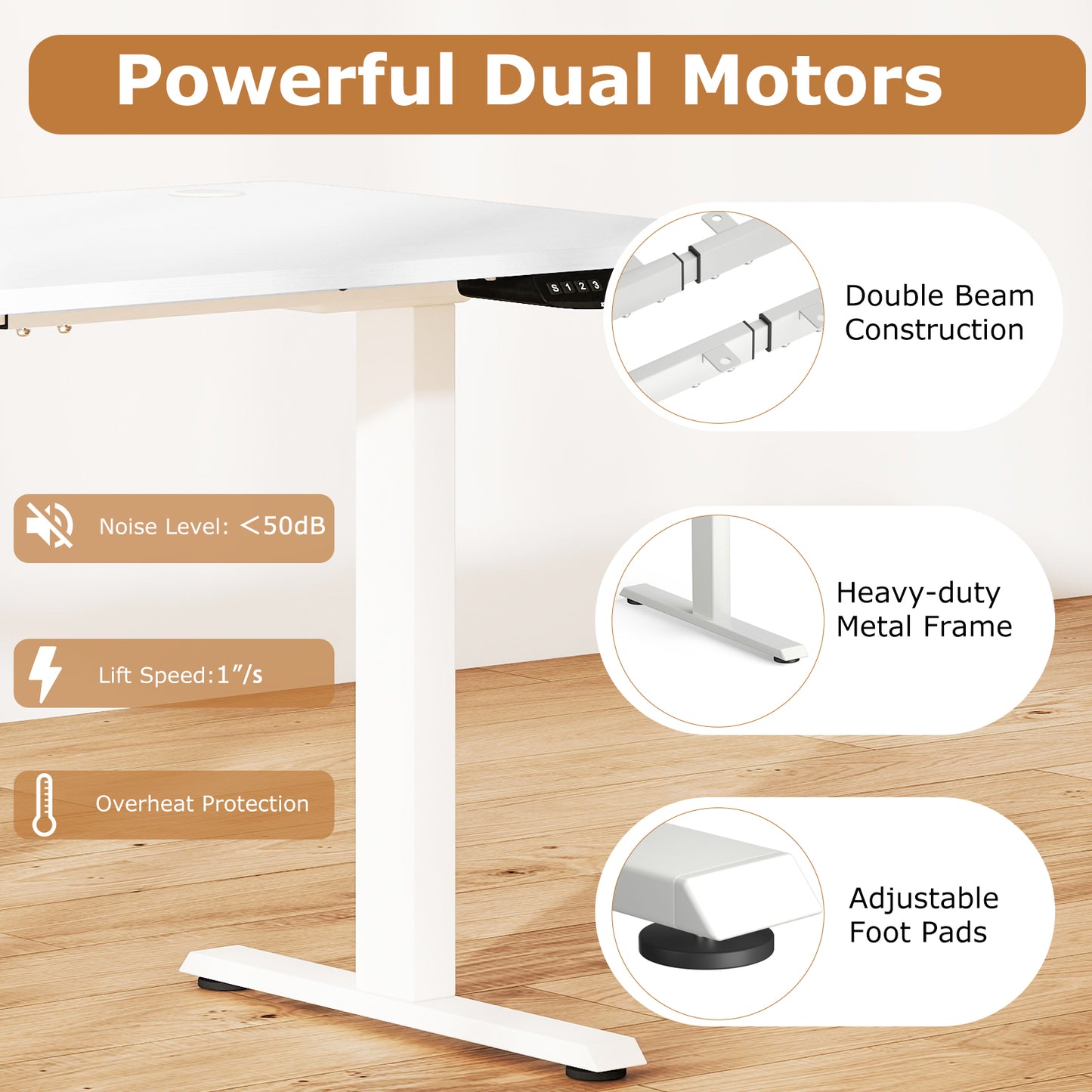 Electric Standing Desk Height Adjustable with 3 Memory Heights White-L