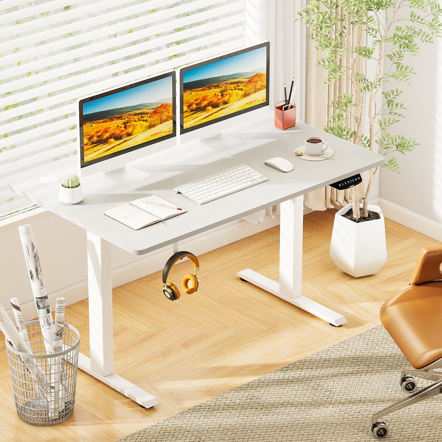 Electric Standing Desk Height Adjustable with 3 Memory Heights White-M
