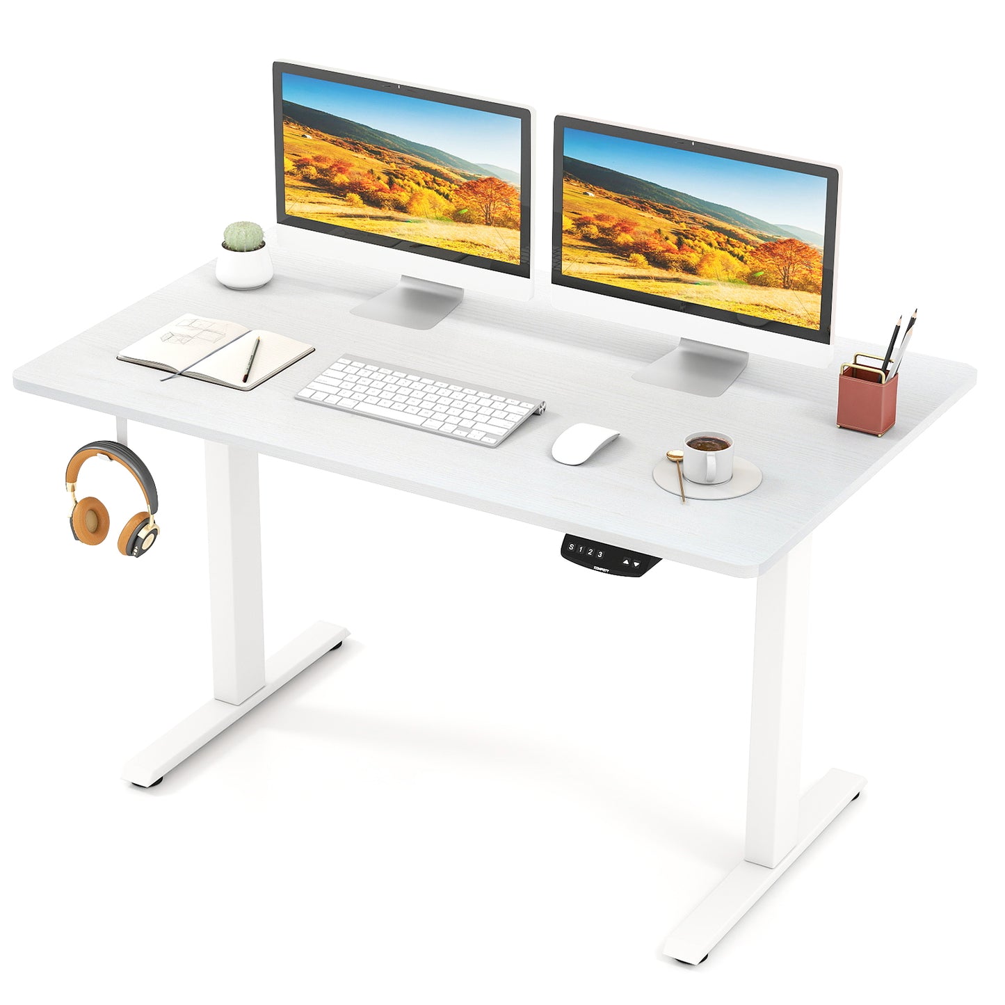 Electric Standing Desk Height Adjustable with 3 Memory Heights White-M