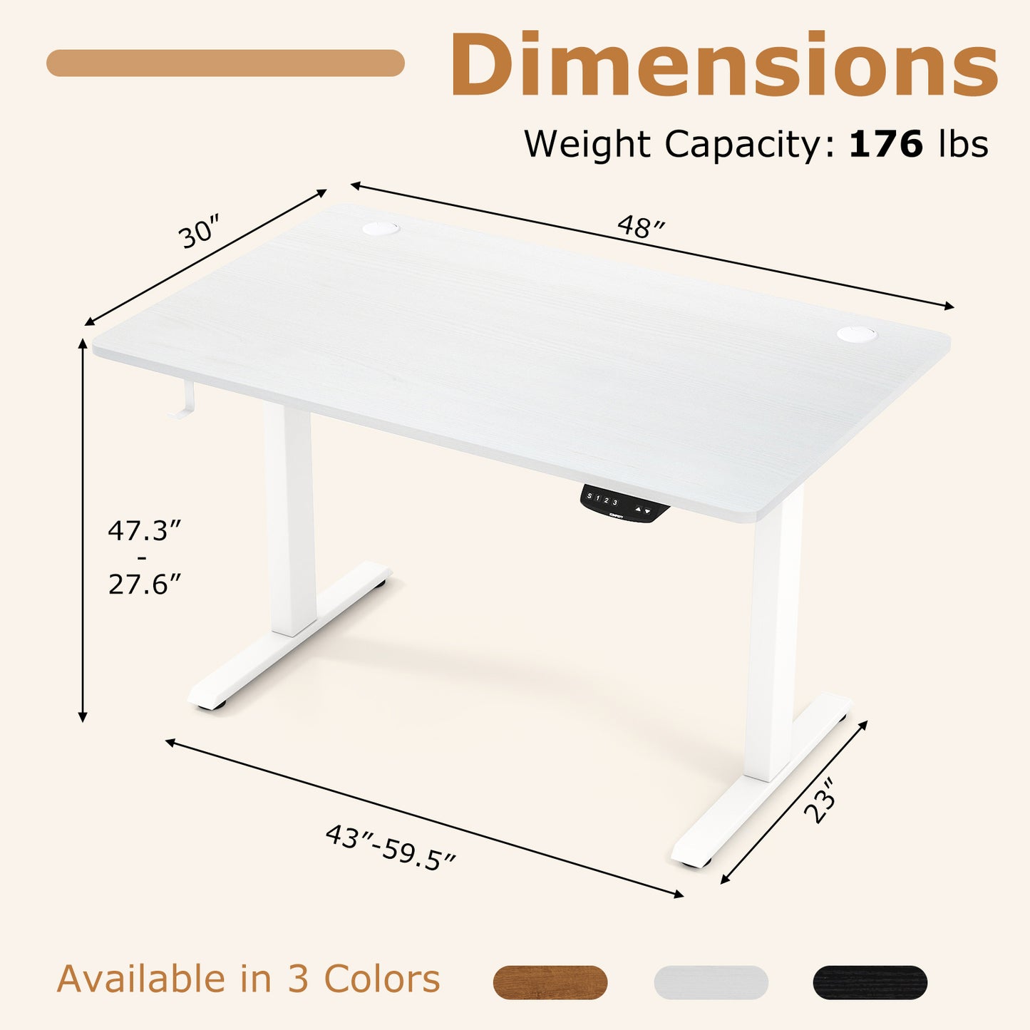 Electric Standing Desk Height Adjustable with 3 Memory Heights White-M