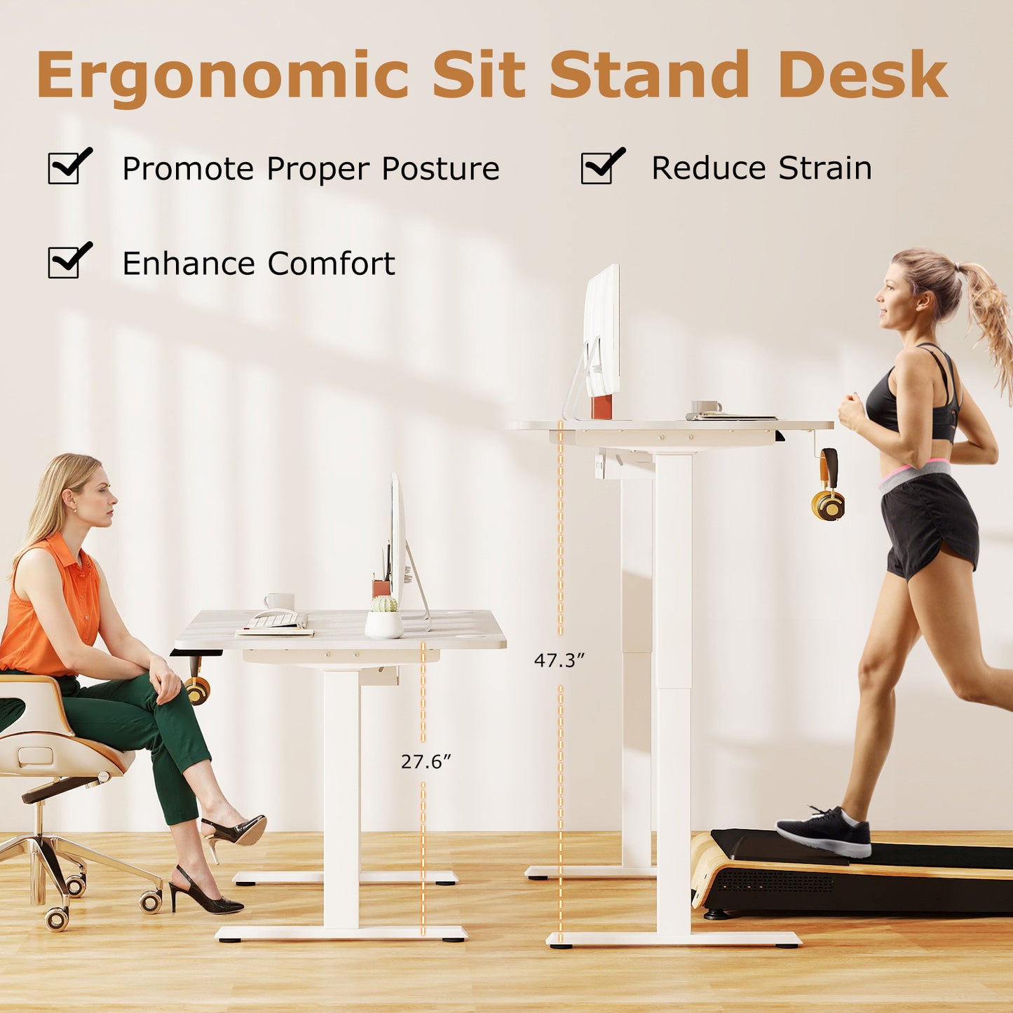 Electric Standing Desk Height Adjustable with 3 Memory Heights White-M