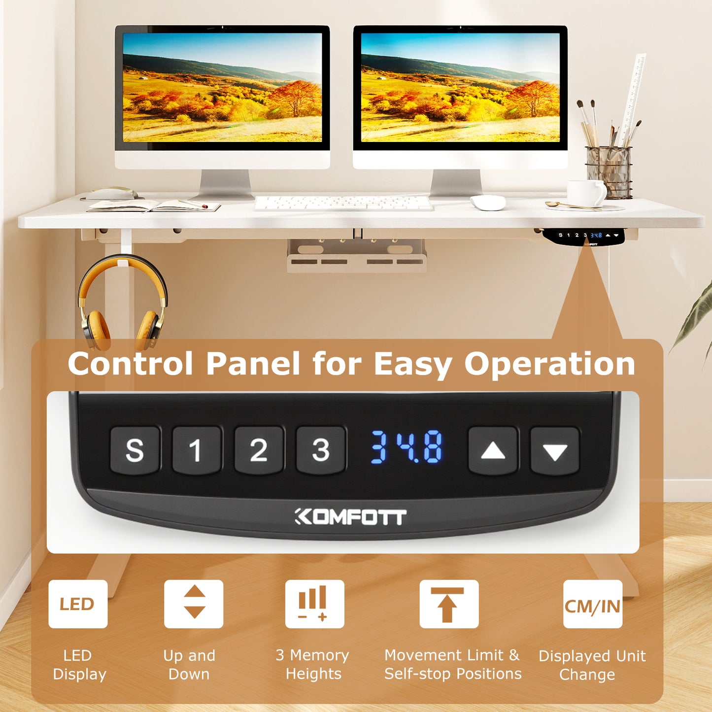 Electric Standing Desk Height Adjustable with 3 Memory Heights White-M