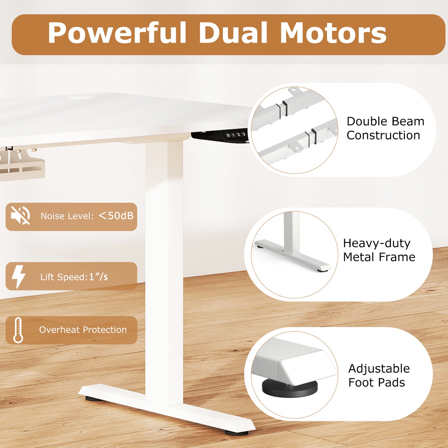 Electric Standing Desk Height Adjustable with 3 Memory Heights White-M