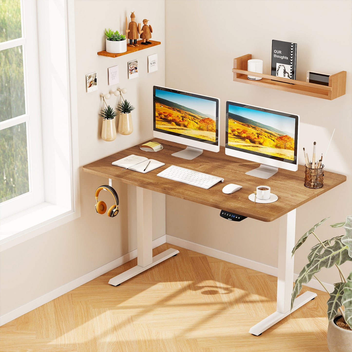 Electric Standing Desk Height Adjustable with 3 Memory Heights Walnut-M