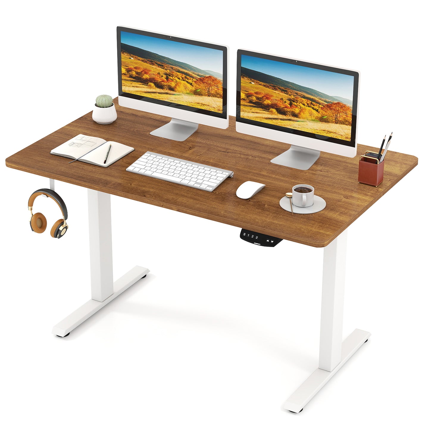Electric Standing Desk Height Adjustable with 3 Memory Heights Walnut-M