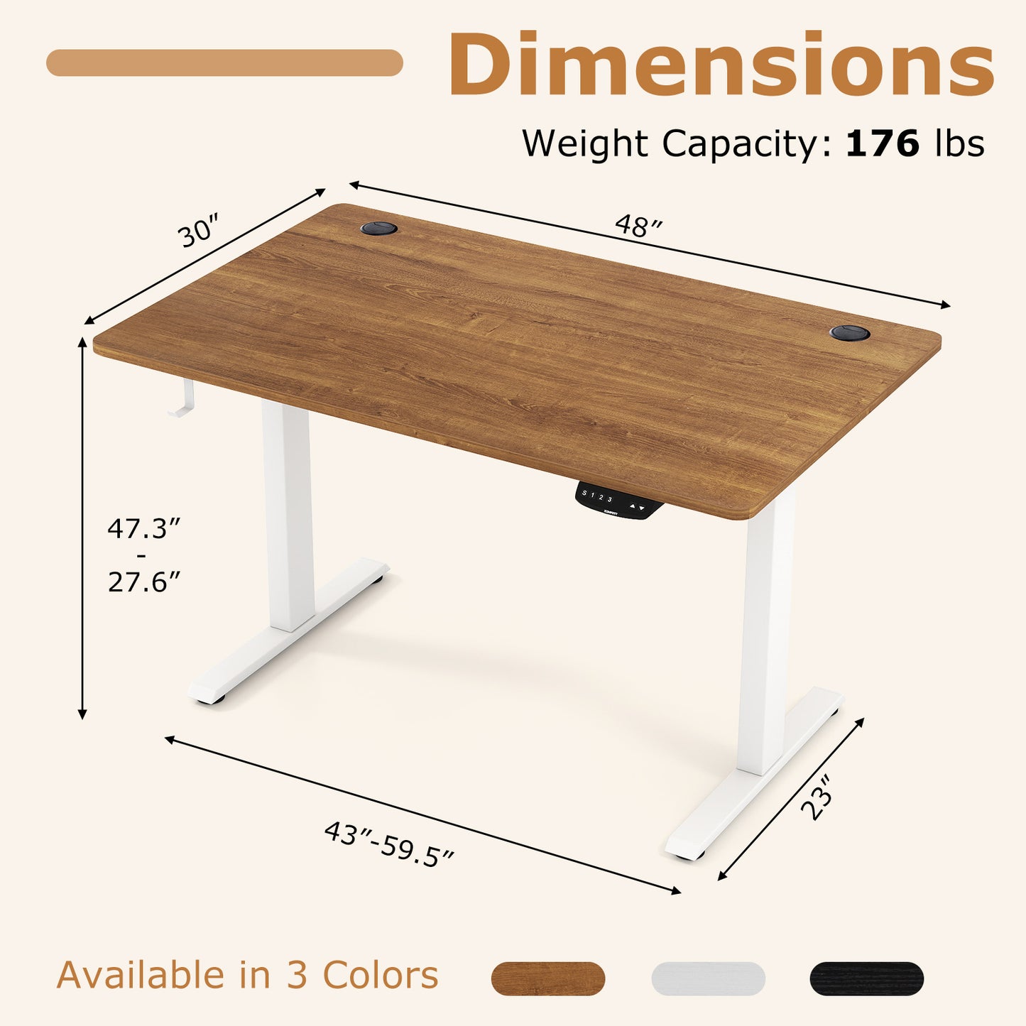 Electric Standing Desk Height Adjustable with 3 Memory Heights Walnut-M