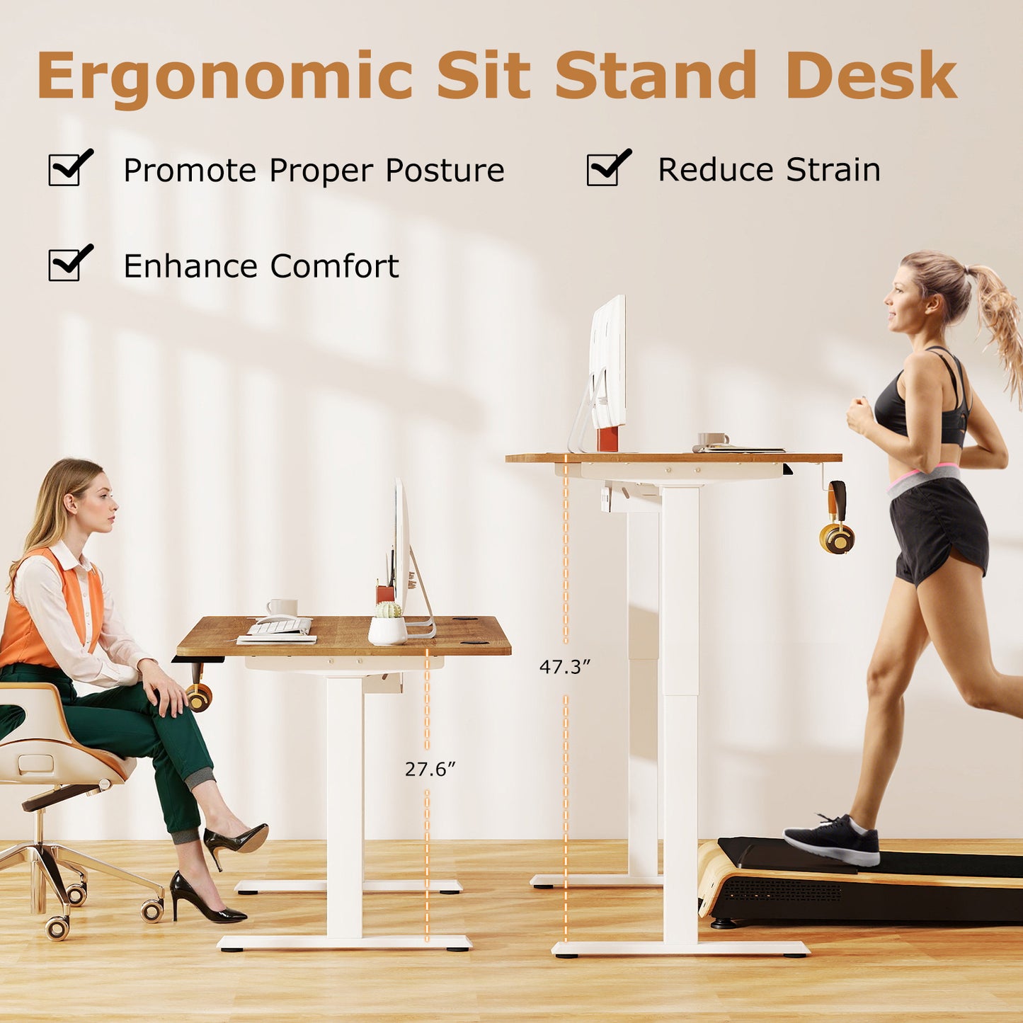 Electric Standing Desk Height Adjustable with 3 Memory Heights Walnut-M